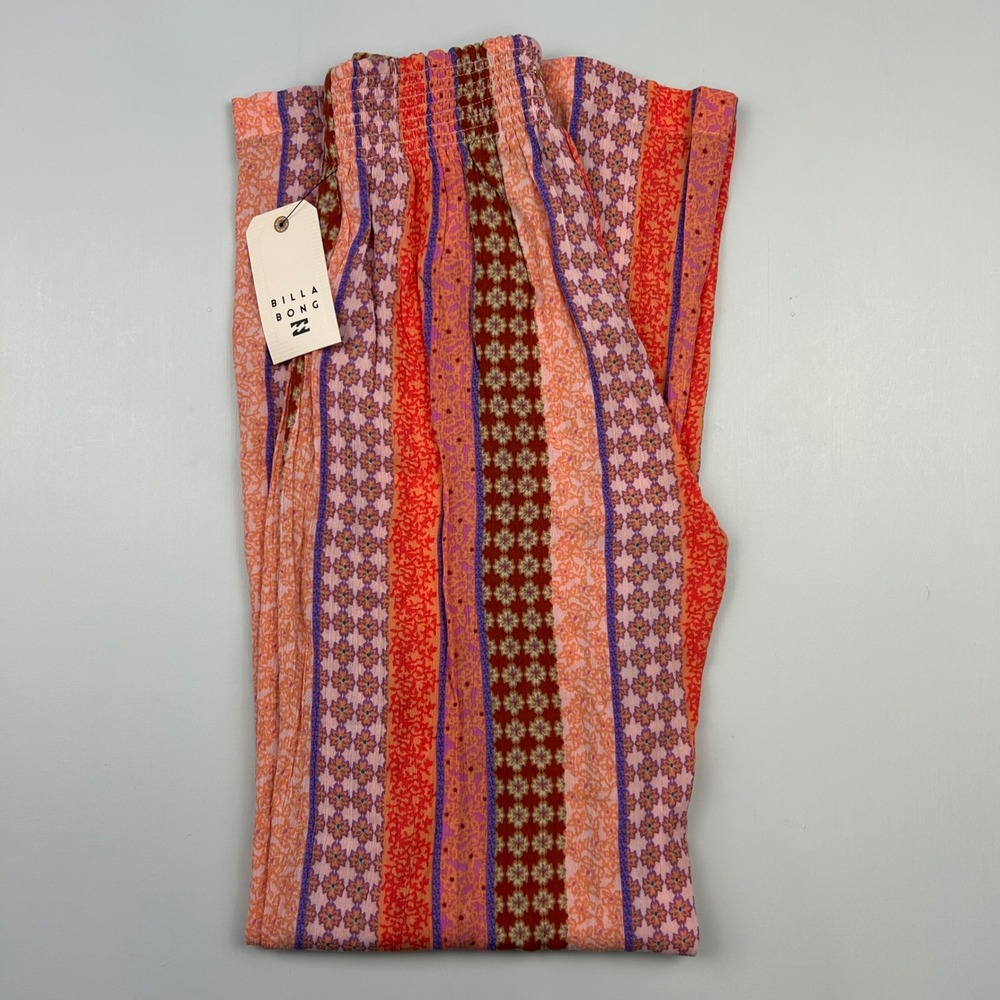 Billabong Split Spirit Pants Womens XS Multi Boho Stripe High Waist Leg Slit NEW - Picture 3 of 10